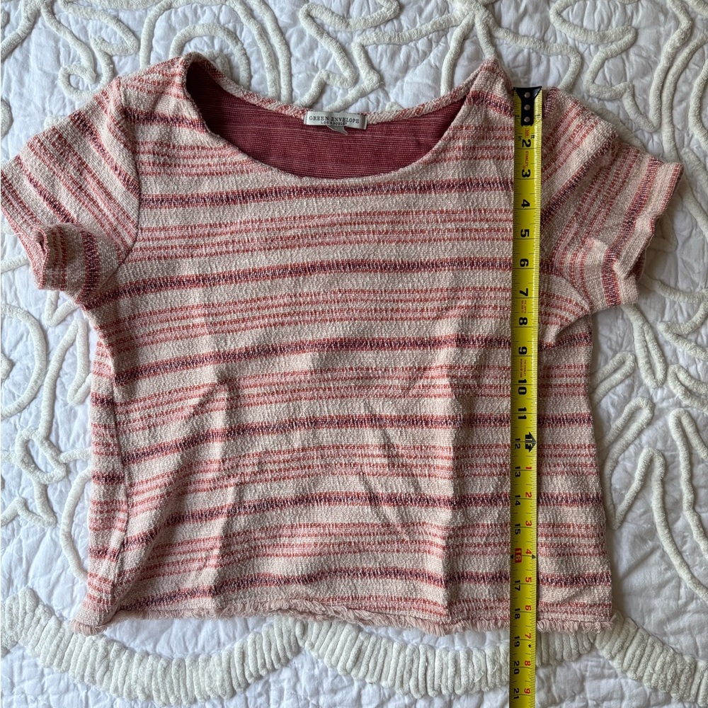 Women Green Envelope Striped Pink Top